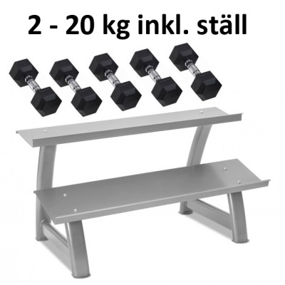 Gummi / Kromhantel HEX Master Fitness 2-20kg inkl. ställ