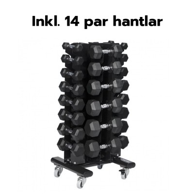 Hantelset Hexagon 1-20 kg par inkl. Hantelställ på hjul